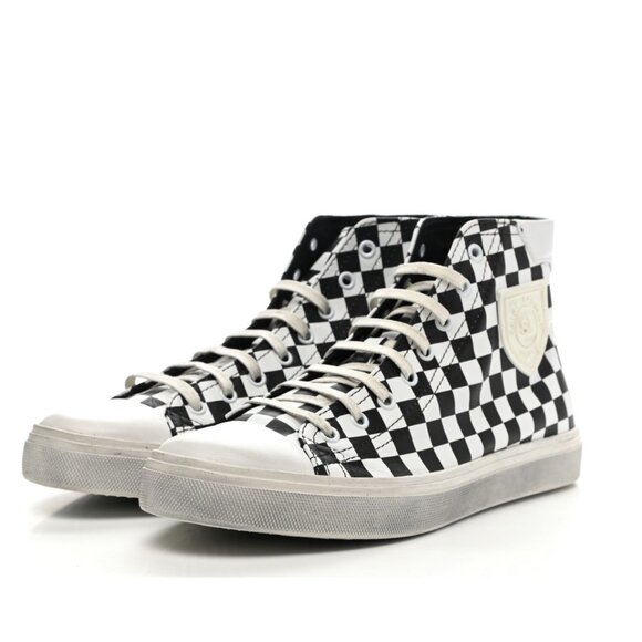 Saint Laurent Women's Bedford Check Leather Lace Up Hi Top Sneakers Size 39.5 - Picture 1 of 8